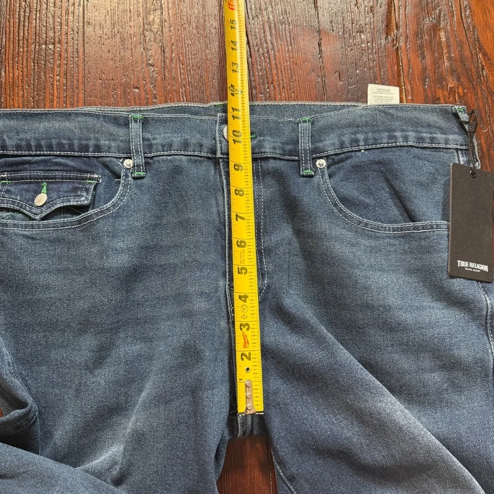True Religion Jeans Mens 36x34 Blue Ricky Relaxed Straight Flap‎ Faded Whiskers